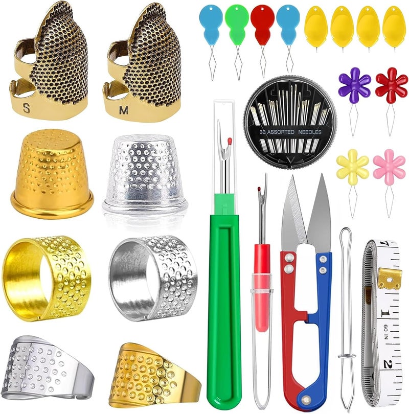 CousDUoBe 25 Pcs Sewing Thimble Kit,thimbles for Hand Sewing，Needle threaders，Seam Rippers for Sewing，Measuring Tape and Thread Snips, Hand Embroidery Craft（Complete Sewing Kit） - Image 1